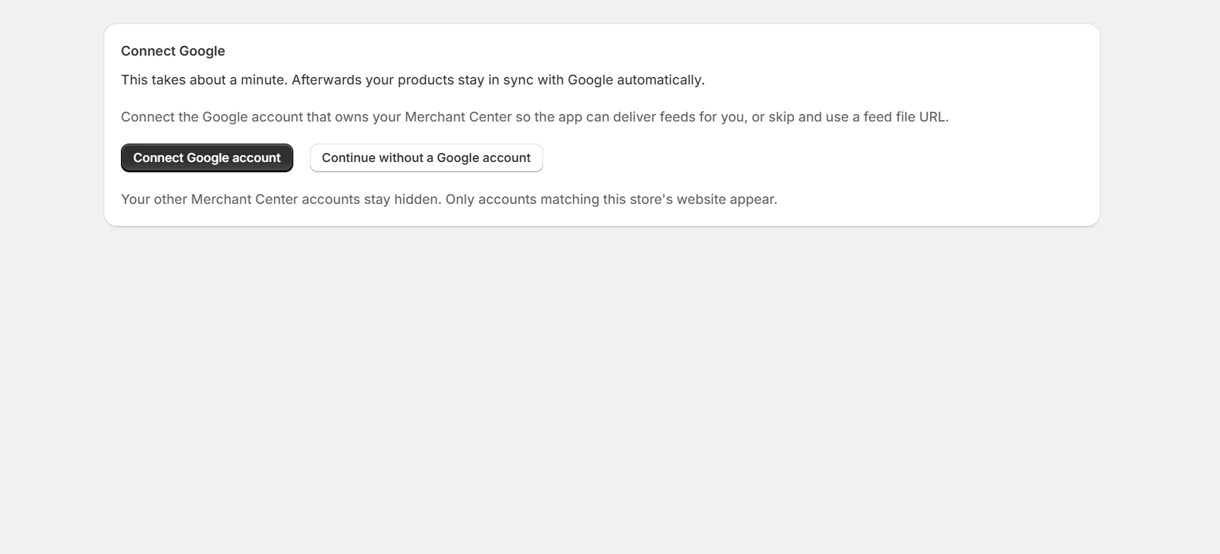 Connect Google step with a connect button and the option to continue without a Google account