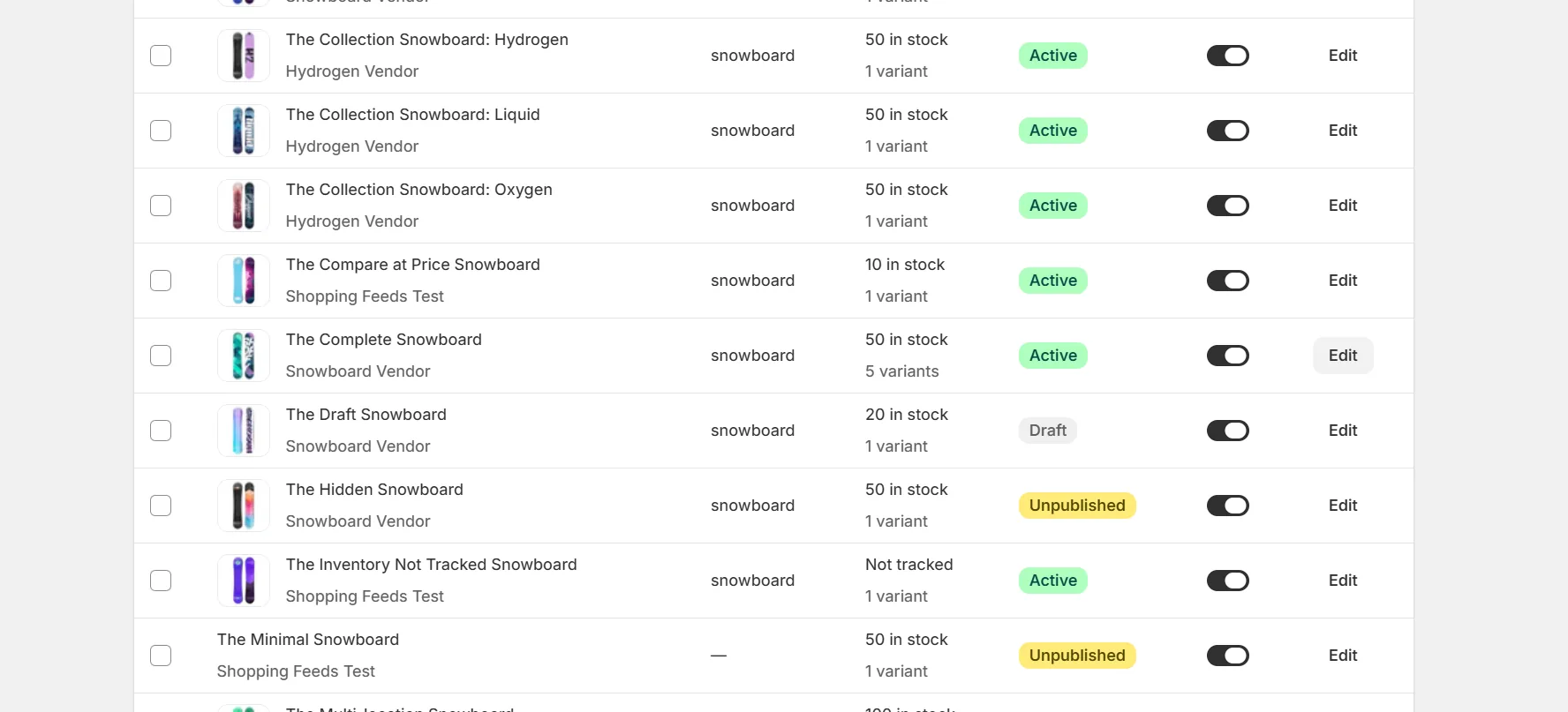 Product panel with attribute overrides and a preview of every item the feed emits